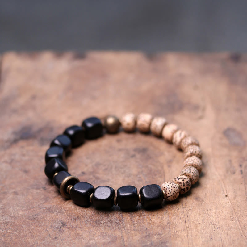 Nimara Ritual Tibetan Bodhi Seed Black Obsidian Ebony Wood Copper Peace Bracelet