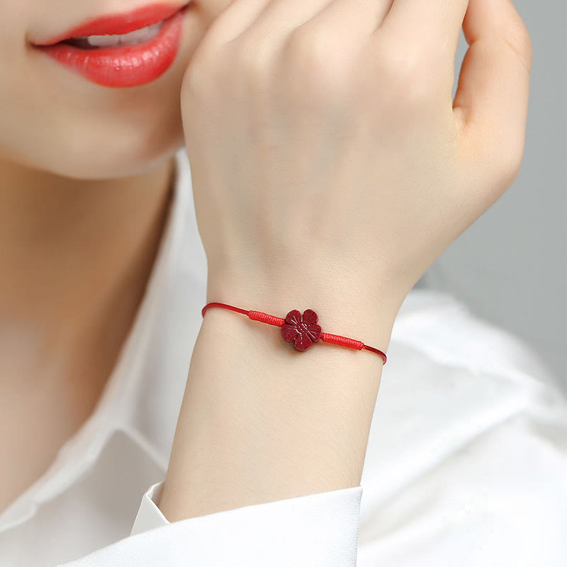 Nimara Ritual Handmade Plum Blossom Four Leaf Clover PiXiu Lotus Koi Fish Cinnabar Blessing Braid Bracelet