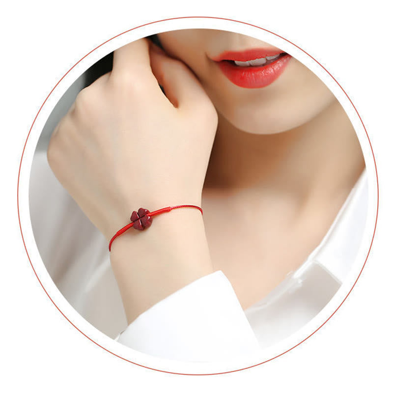 Nimara Ritual Handmade Plum Blossom Four Leaf Clover PiXiu Lotus Koi Fish Cinnabar Blessing Braid Bracelet