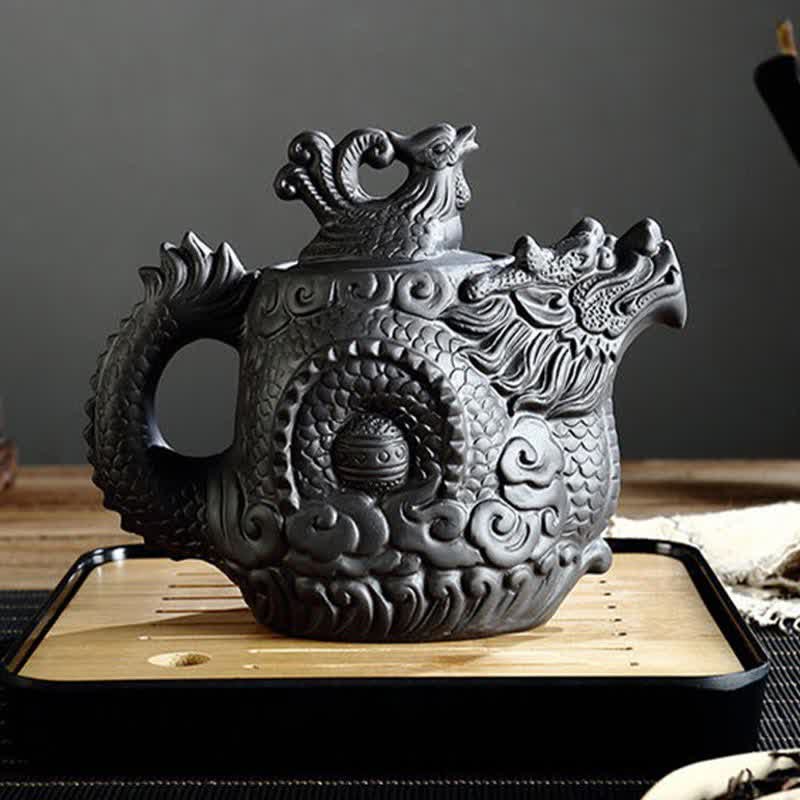 Nimara Ritual Vintage Dragon Phoenix Ceramic Teapot