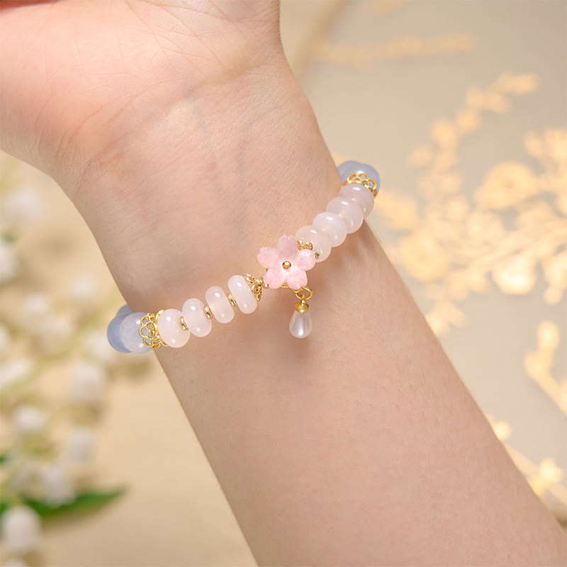 Nimara Ritual Aquamarine White Agate Pearl Abacus Beads Flower Healing Bracelet