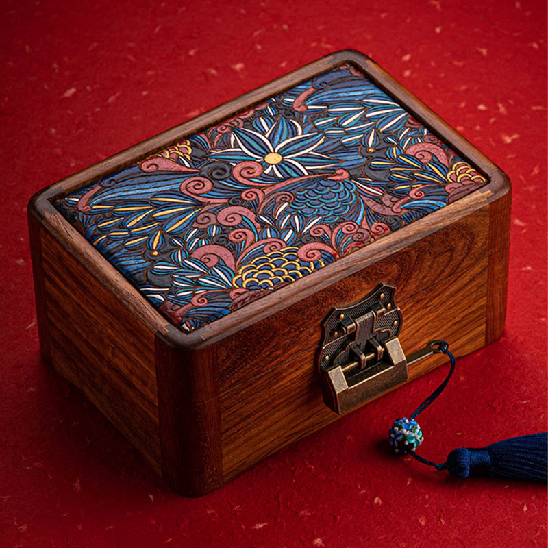 Nimara Ritual Retro Handmade Floral Pattern Rosewood Jewelry Storage Box Lockable Wooden Gift Organizer Box