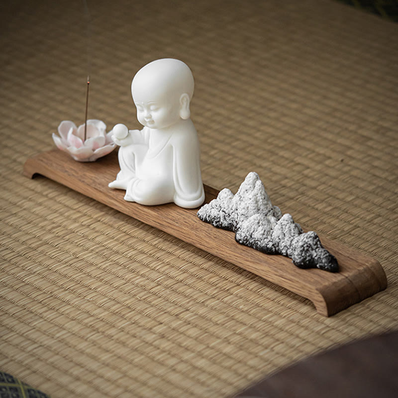 Nimara Ritual Lotus Flower Tathagata Kwan Yin Avalokitesvara Ksitigarbha Meditation Ceramic Stick Incense Burner Decoration