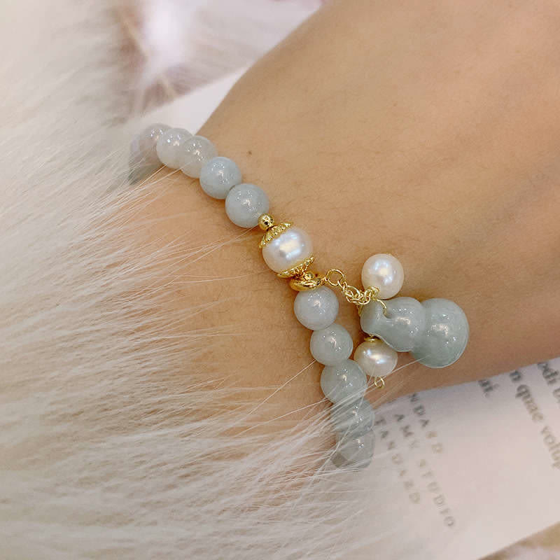 Nimara Ritual Natural Jade Pearl Gourd Prosperity Luck Bracelet