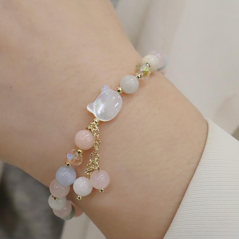 Nimara Ritual Natural Strawberry Quartz Morganite Tridacna Stone Cat Love Bracelet