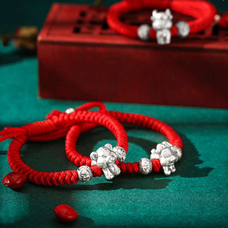 Nimara Ritual 999 Sterling Silver Chinese Zodiac Red Rope Luck Handcrafted Kids Bracelet