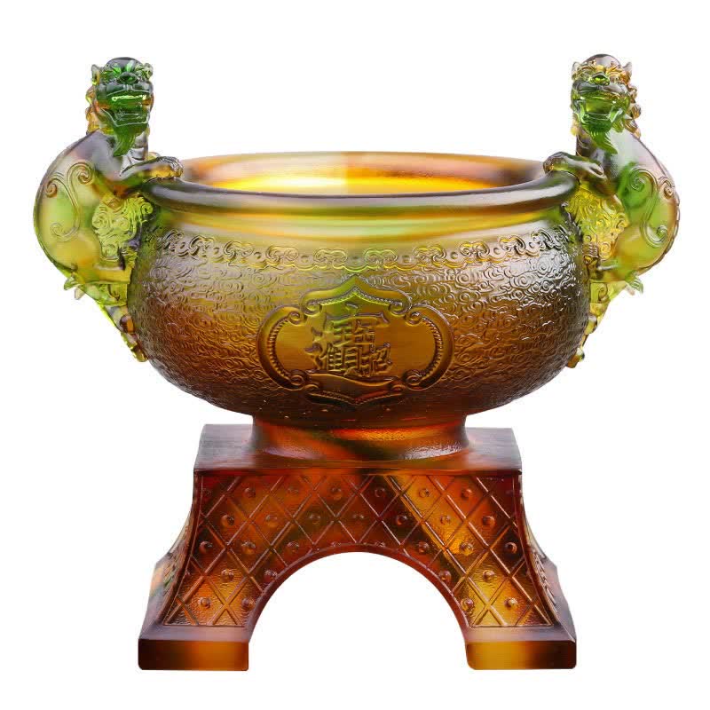 Nimara Ritual Handmade Liuli Crystal PiXiu Treasure Bowl Art Piece Home Decoration