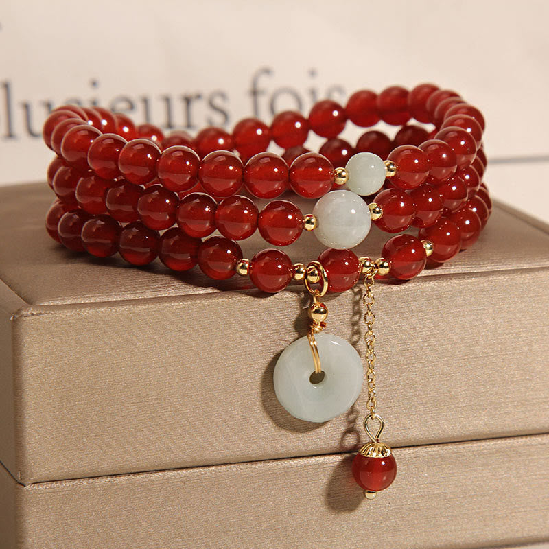 Nimara Ritual Natural Red Agate Jade Peace Buckle Calm Triple Wrap Bracelet