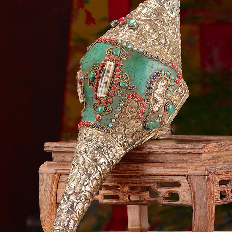 Nimara Ritual Tibetan Handmade Engraved Shankha Double Dorje Buddha Conch Shell Wealth Positive Decoration