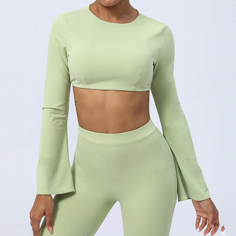 Nimara Ritual Long Sleeve Backless Strap Top Bra Flare Pants Fitness Yoga Outfit