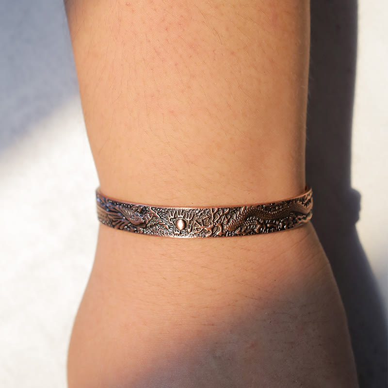Nimara Ritual Dragon Phoenix Magnetic Solid Copper Cuff Bracelet Bangle