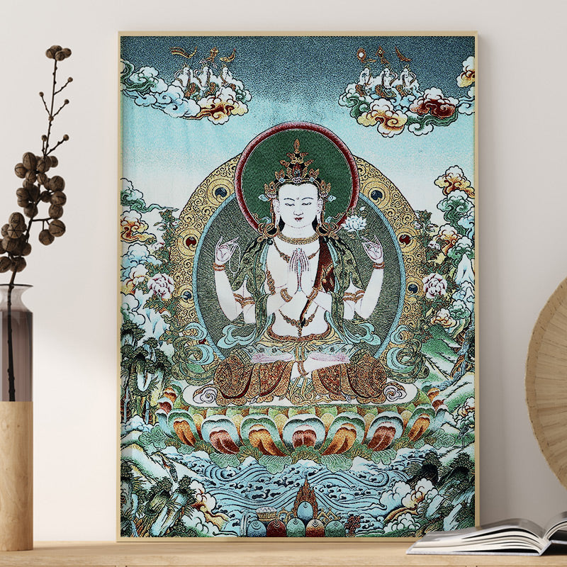 Nimara Ritual Tibetan Embroidery White Tara Thangka Tapestry Wall Hanging Wall Art Meditation for Home Decor