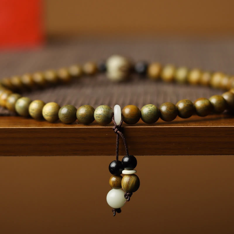 Nimara Ritual Green Sandalwood Bodhi Seed Lotus Soothing Double Wrap Bracelet