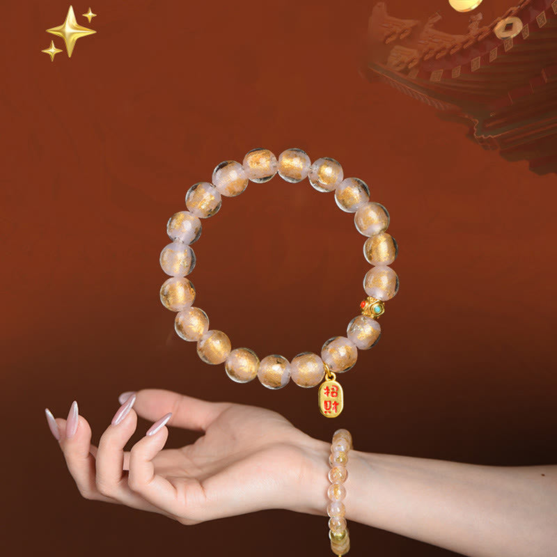 Nimara Ritual Tibetan Incense Ash Liuli Glass Bead Lucky Fortune Fu Character Charm Bracelet