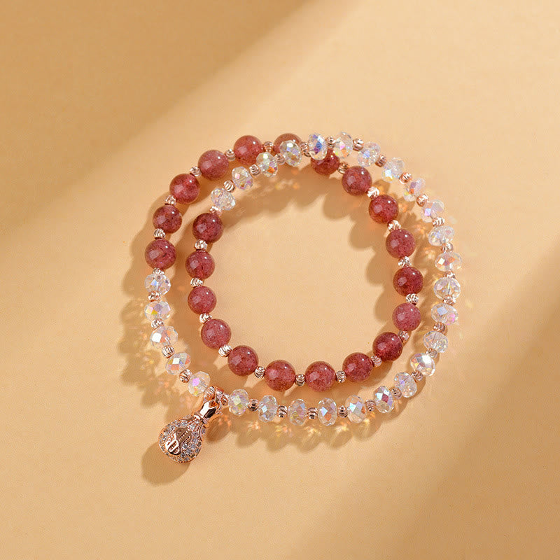 Nimara Ritual Strawberry Quartz White Crystal Money Bag Charm Positive Bracelet