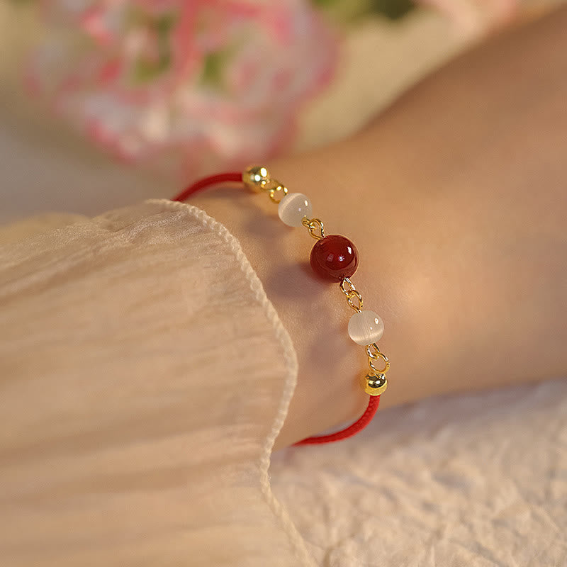 Nimara Ritual Red Agate Cat Eye Braided String Confidence Bracelet