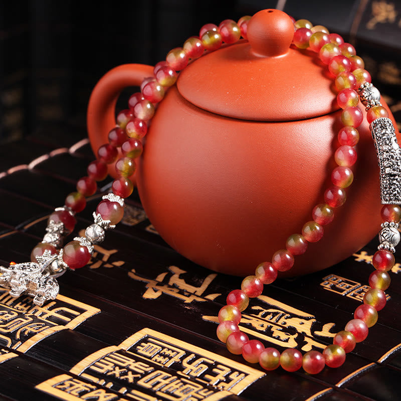 Nimara Ritual Natural Watermelon Tourmaline PiXiu Elephant Positive Triple Wrap Bracelet