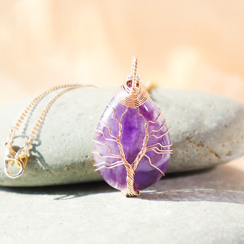 Nimara Ritual Natural Quartz Crystal Tree Of Life Healing Energy Necklace Pendant