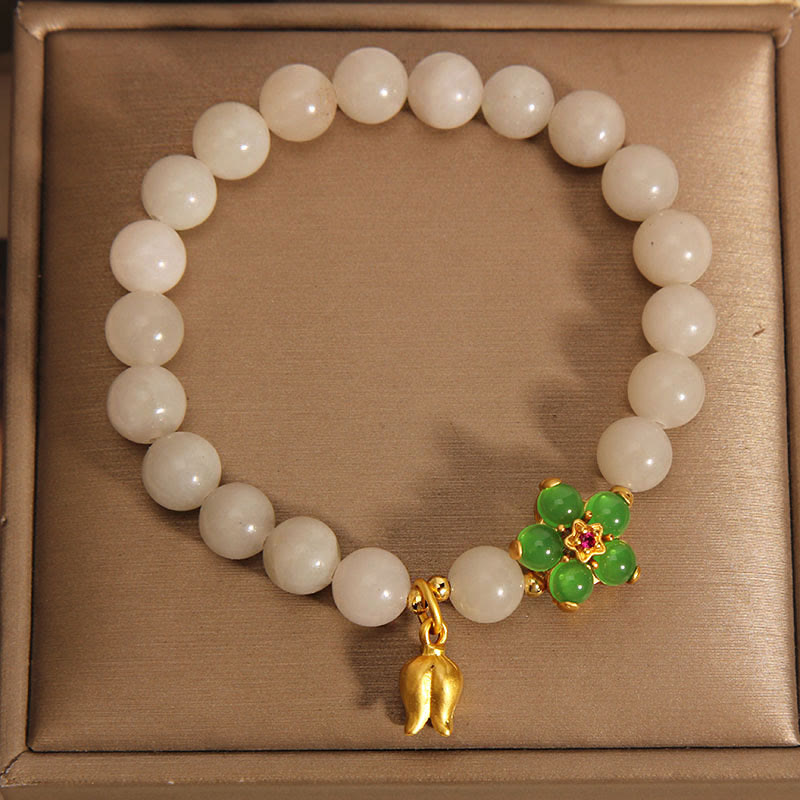 Nimara Ritual Natural Jade Green Flower Lily Of The Valley Luck Bracelet