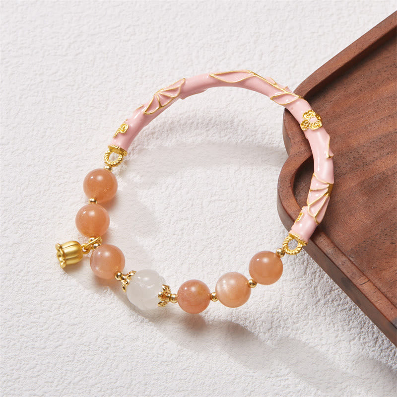 Nimara Ritual Sun Stone Golden Silk Jade Lily of the Valley Charm Positive Bracelet Bangle