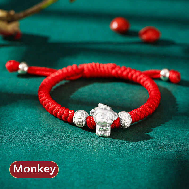 Nimara Ritual 999 Sterling Silver Chinese Zodiac Red Rope Luck Handcrafted Kids Bracelet