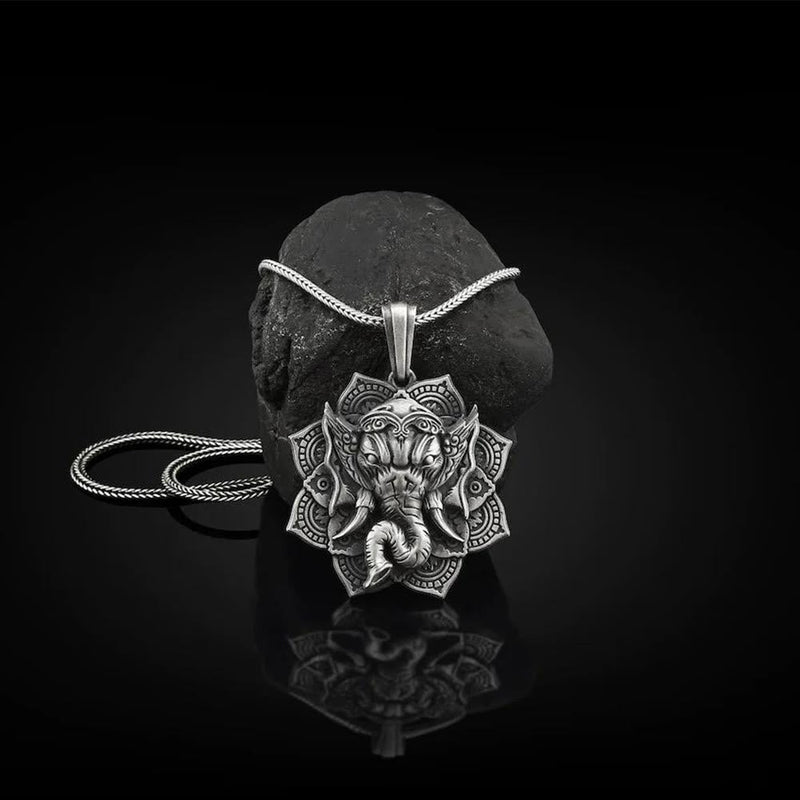 Nimara Ritual Pure Tin Ganesh Ganpati Elephant Protection Amulet Necklace Pendant