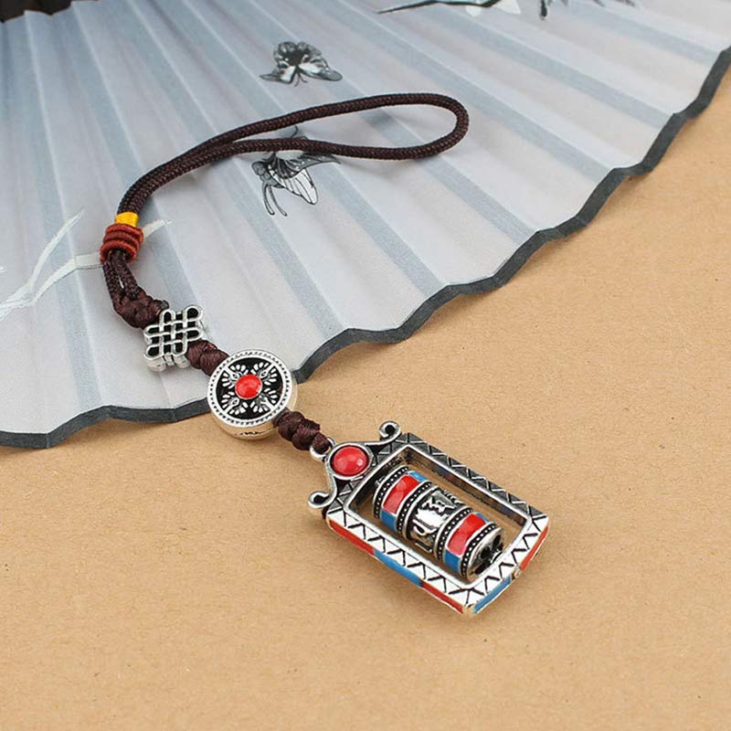 Nimara Ritual Six True Words Prayer Wheel Rotation Knot Blessing Keychain Decoration