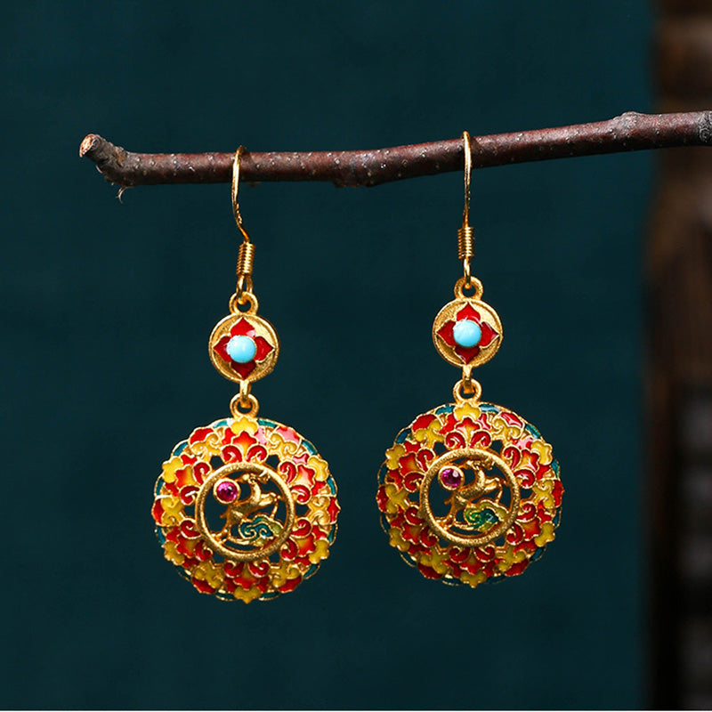 Nimara Ritual 24K Gold Plated Dunhuang Color Elk Copper Balance Drop Earrings