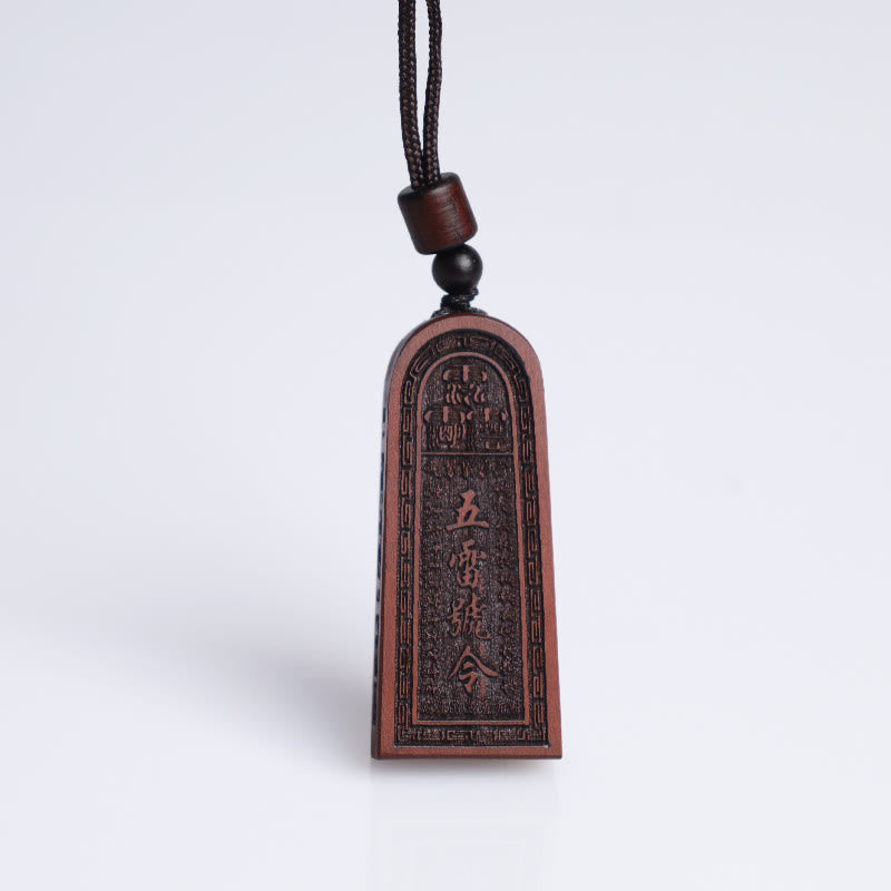Nimara Ritual Lightning Struck Jujube Wood Taoist Five Thunder Order Luck Protection Necklace Pendant