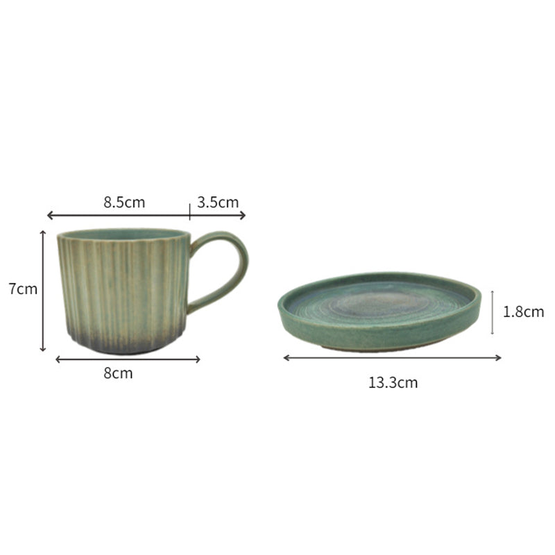 Nimara Ritual Retro Striped Kiln Change Ceramic Coffee Mug Rough Pottery Tea Coffee Cup With Saucer 250ml