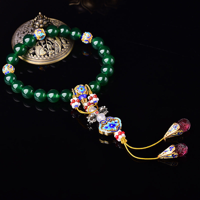 Nimara Ritual Natural Green Agate Wrist Mala Success Charm Pocket Mala Car Decoration