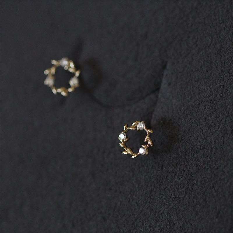 Nimara Ritual 925 Sterling Silver Posts Copper Metal Tiny Wreath Stud Blessing Flower Earrings