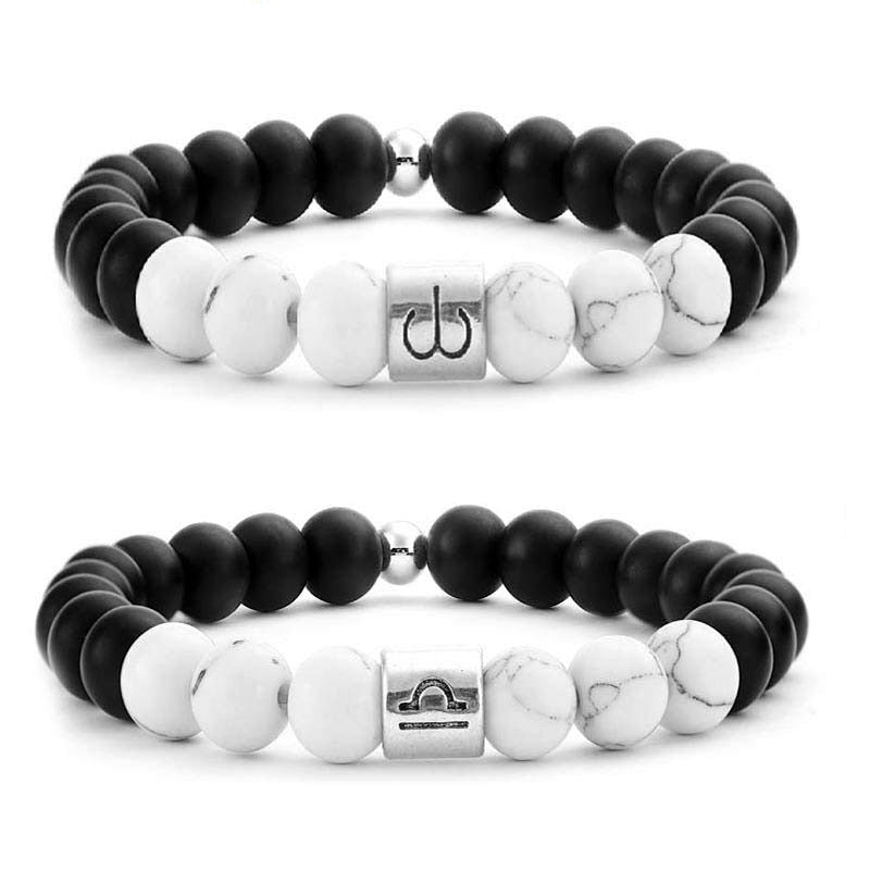 Nimara Ritual 12 Constellations of the Zodiac Natural Frosted Stone White Turquoise Bead Fortune Bracelet