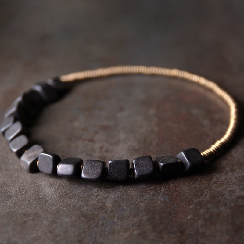 Nimara Ritual Tibetan Ebony Wood Copper Peace Double Wrap Bracelet