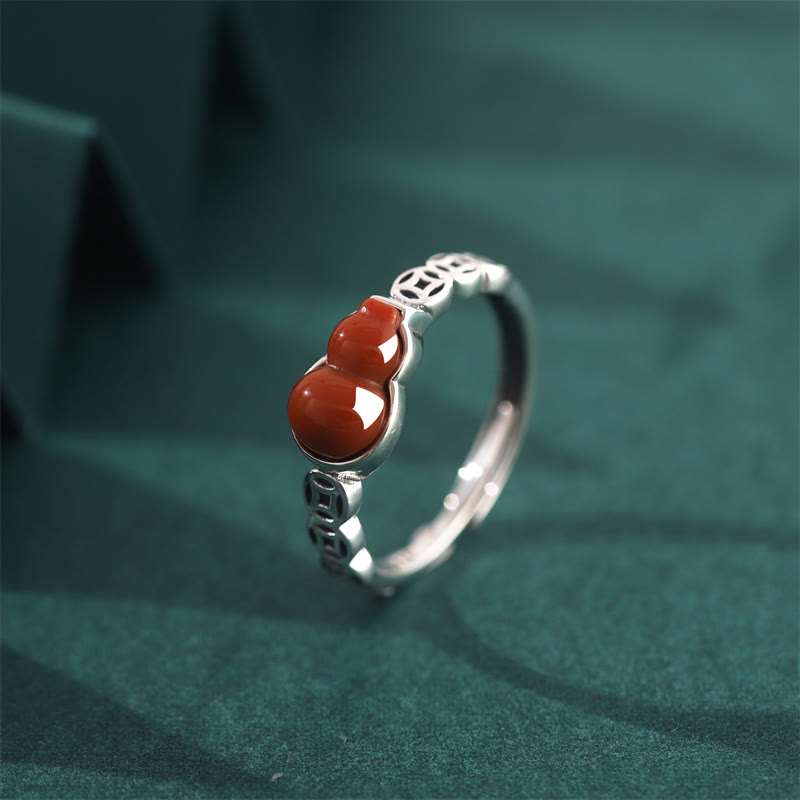 Nimara Ritual 925 Sterling Silver Red Agate Gourd Copper Coin Self-acceptance Ring