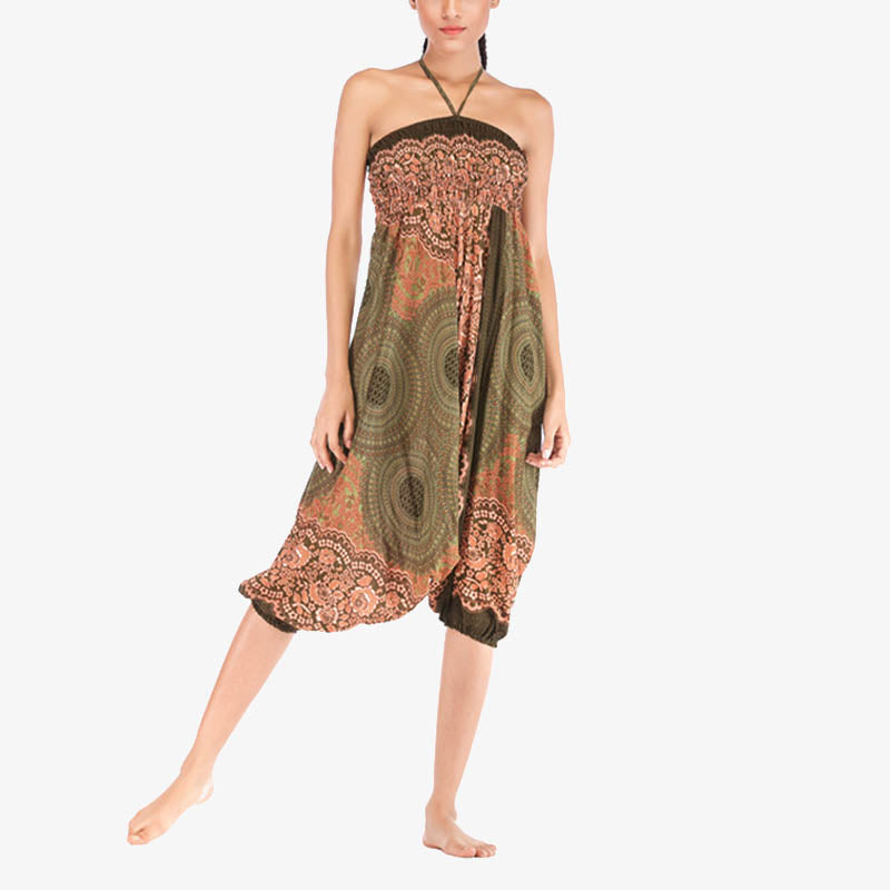 Nimara Ritual Two Style Wear Round Geometric Pattern Loose Smocked Harem Trousers Jumpsuit High Waist Women's Yoga Pants