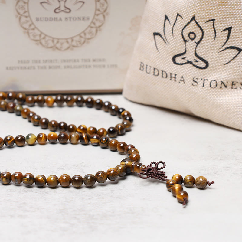 Nimara Ritual Tibetan 108 Natural Tiger Eye Gemstone Beads Prayer Mala Bracelet Necklace