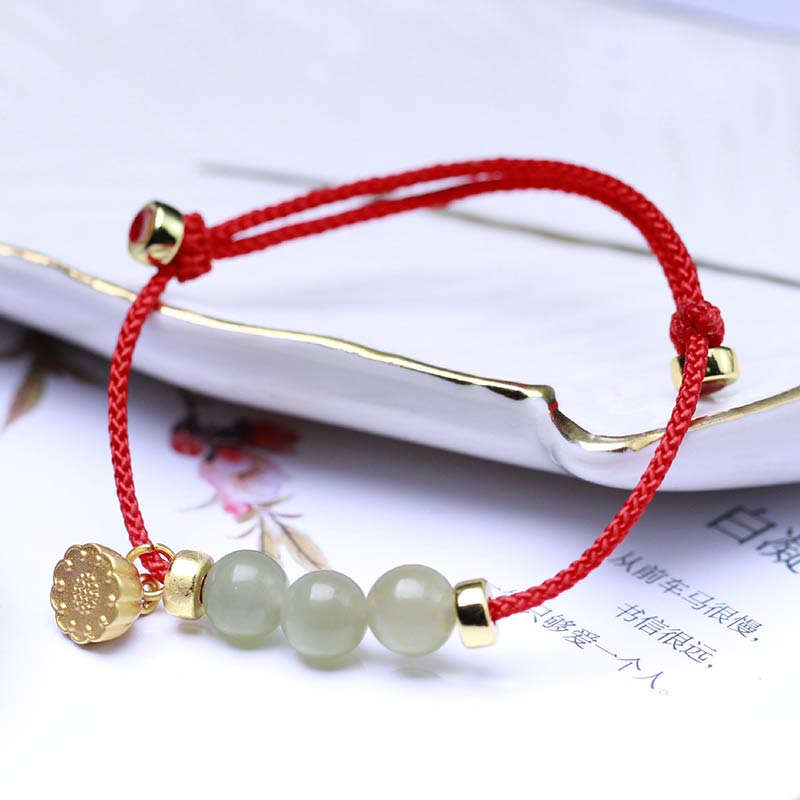 Nimara Ritual Natural Jade Lotus Seed Strength Red String Weave Bracelet