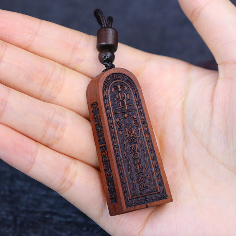 Nimara Ritual Lightning Struck Jujube Wood Taoist Five Thunder Order Luck Protection Necklace Pendant