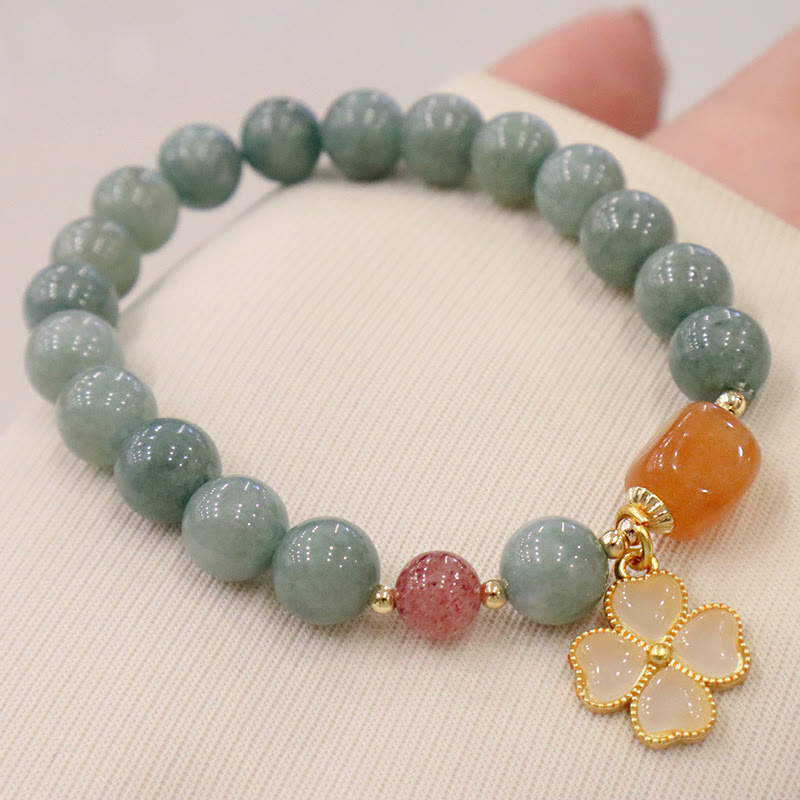 Nimara Ritual Jade Four Leaf Clover Charm Prosperity Bracelet