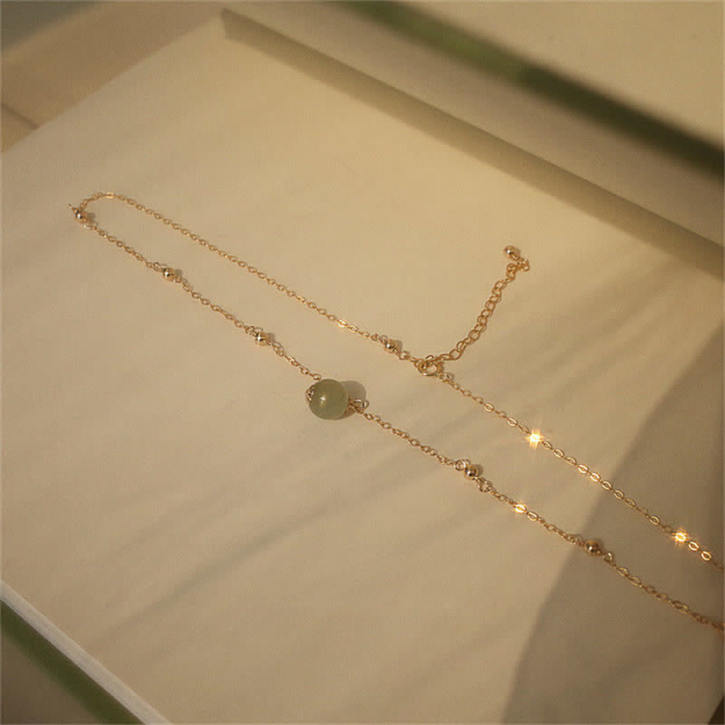 Nimara Ritual 14k Gold Plated Hetian Jade Luck Beaded Necklace Pendant