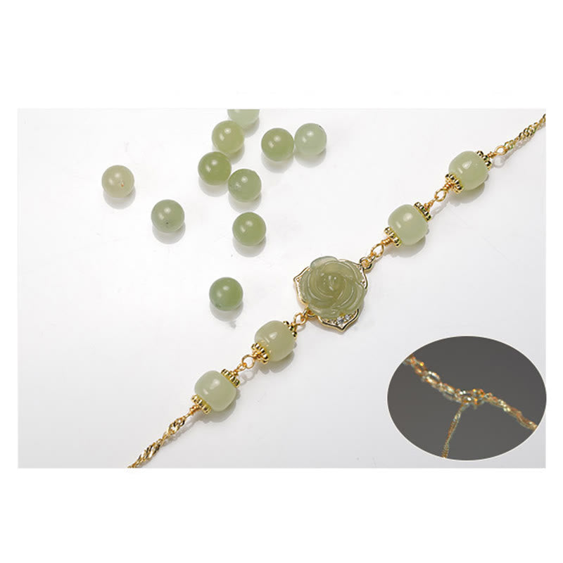 Nimara Ritual 14K Gold Plated Hetian Jade Rose Flower Luck Chain Bracelet
