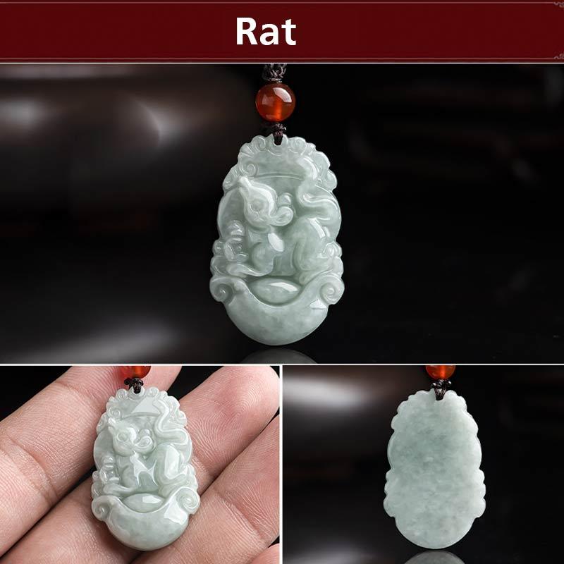 Nimara Ritual Natural Jade 12 Chinese Zodiac Sucess Pendant Necklace