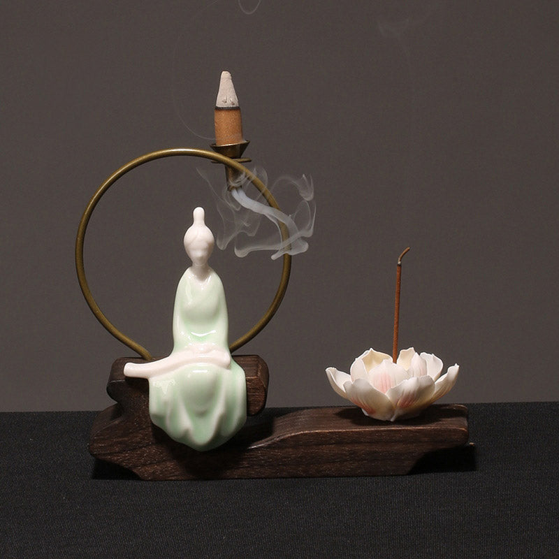 Nimara Ritual Ceramic Lotus Healing Meditation Incense Burner Decoration