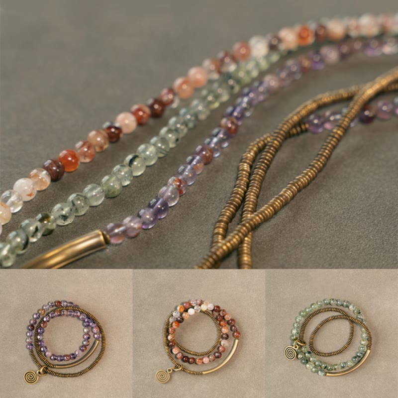 Nimara Ritual Purple Phantom Red Hematoid Quartz Green Rutilated Quartz Copper Love Forgive Bracelet