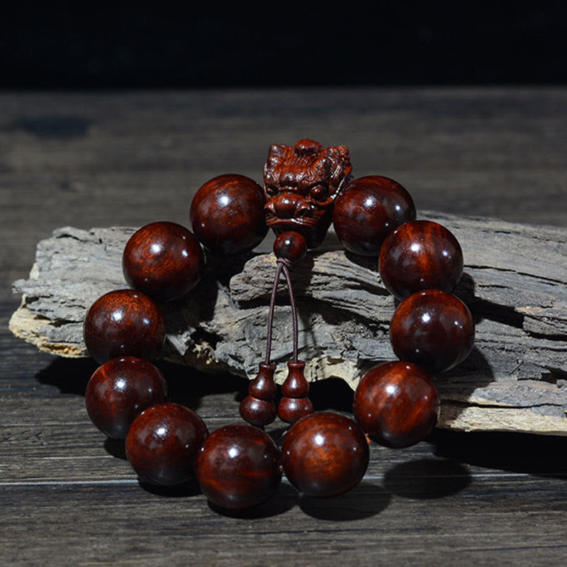 Nimara Ritual Rosewood Green Sandalwood Small Leaf Red Sandalwood Dragon Carved Protection Bracelet