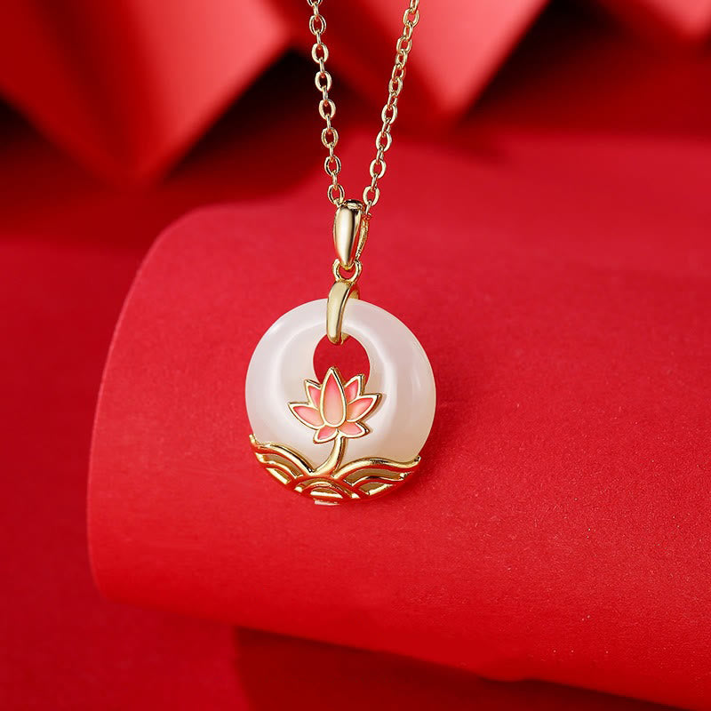 Nimara Ritual 925 Sterling Silver Hetian White Jade Lotus Flower Blessing Necklace Pendant