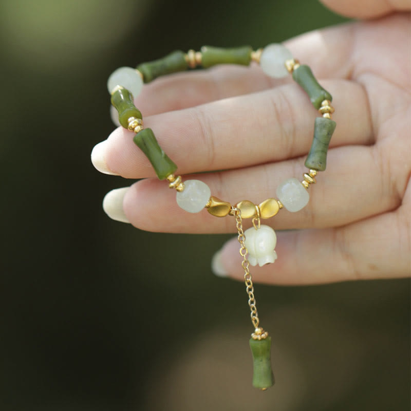 Nimara Ritual Green Bamboo Jade Lily of the Valley Wealth Bracelet