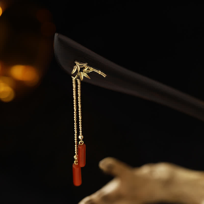 Nimara Ritual Red Agate Ebony Wood Confidence Tassel Hairpin
