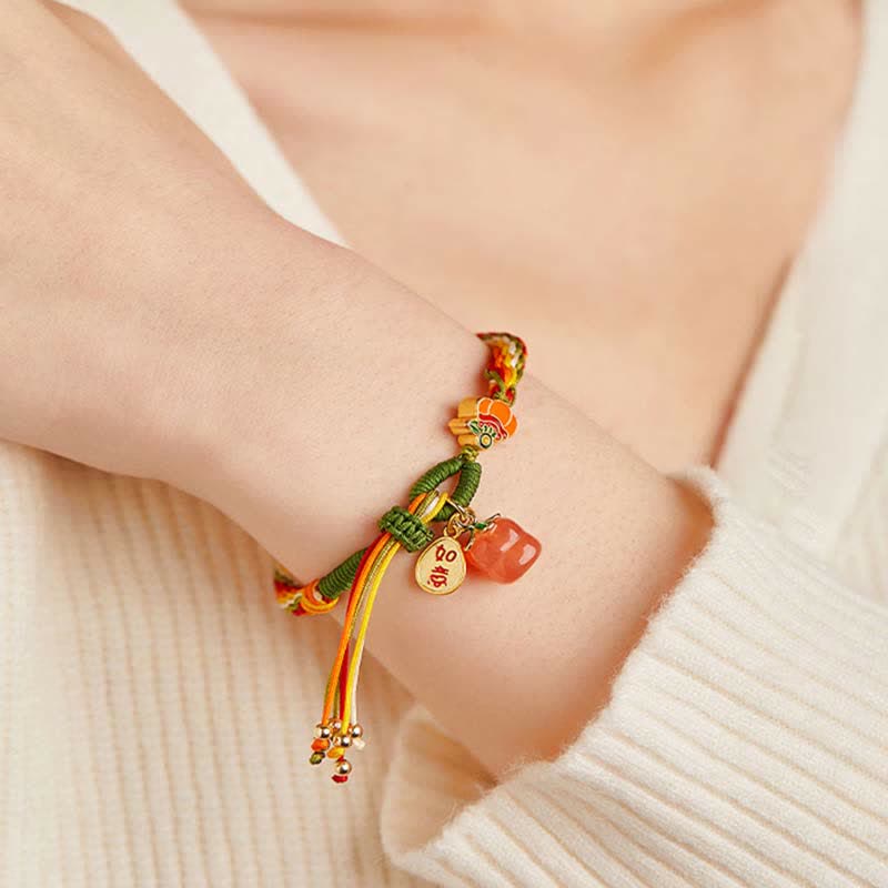 Nimara Ritual Persimmon Red Agate Strength Reincarnation Knot Braid String Bracelet
